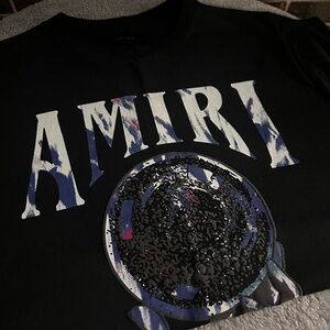 AMIRI Black Tee with Blue and Pink Accents
